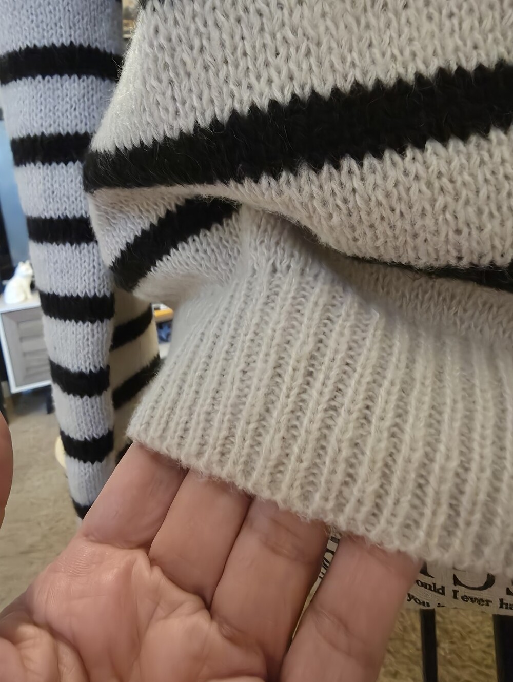 Gold-Button Striped Crewneck Cardigan - Light Gray & Black - Picture 5 of 12